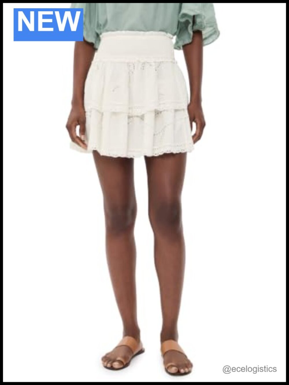Cleobella Women's Monet Miniskirt Cotton Voile Lace Trim Smocked